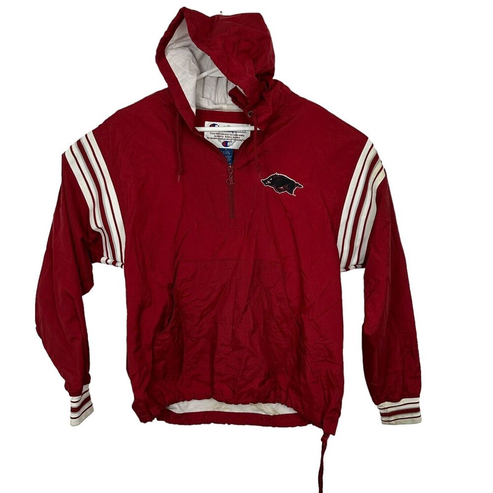Champion Arkansas Razorbacks Windbreaker Jacket Anorak Vintage 90s Mens Sz S Red